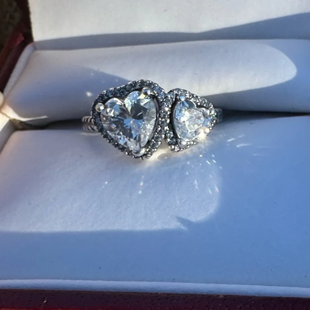 Sterling Silver Sparkling Halo Hearts Ring Halo Size 7